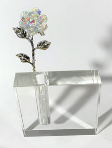 Aurora Borealis Long Stem Rose In Crystal Vase