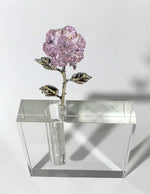 Load image into Gallery viewer, Pink Crystal Rose In 5 Inch Square Crystal Vase - Pink Crystal Flower In Vase
