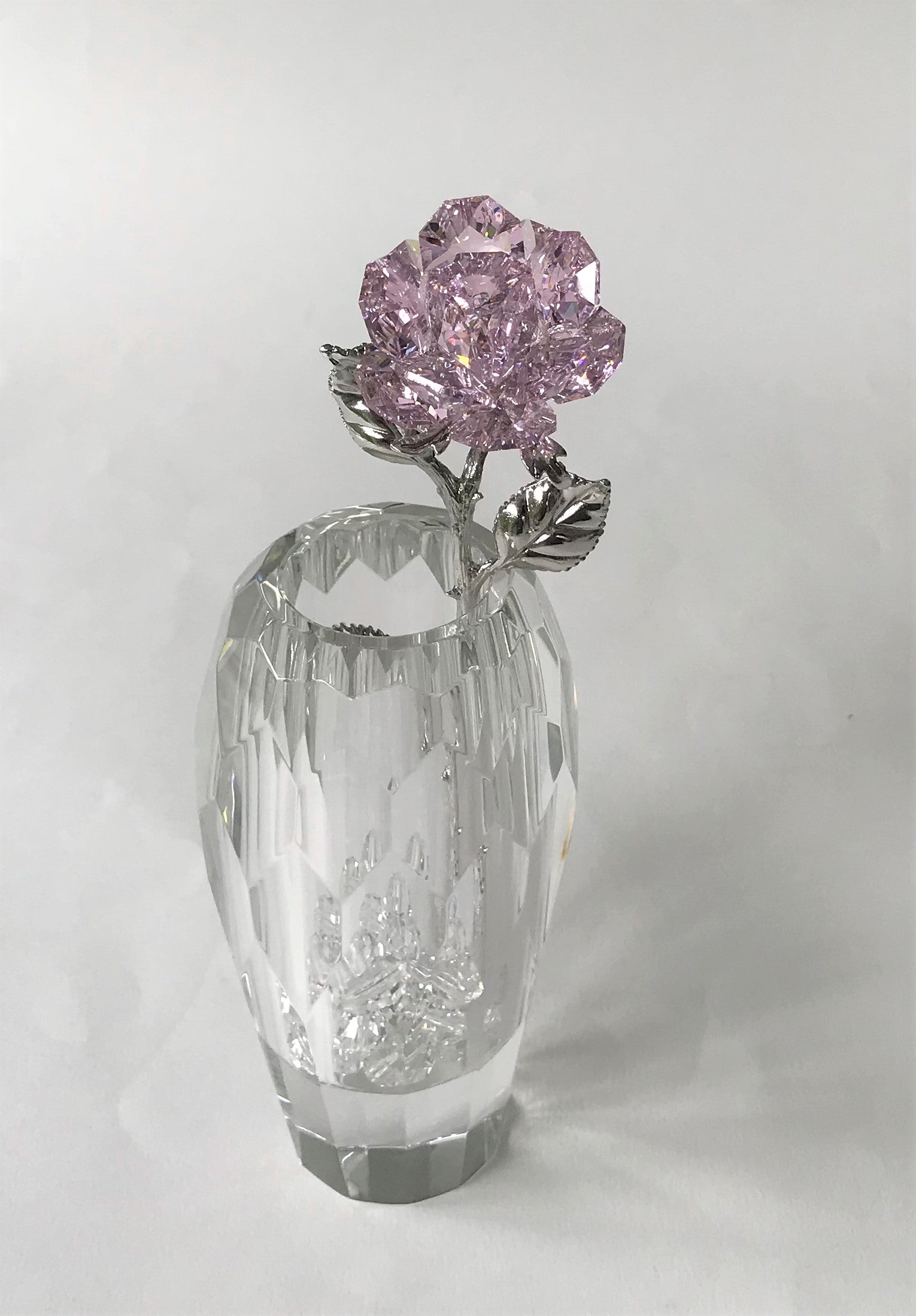 Pink Crystal Rose Handcrafted By Bjcrystalgifts Using Swarovski Crystals In A Faceted Crystal Vase