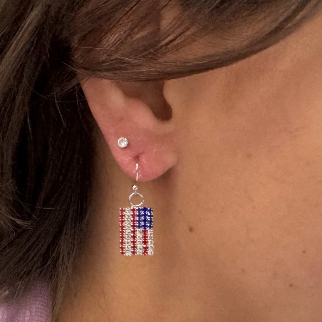 🇺🇸✝️ American Flag & Cross Crystal Jewelry Set (Necklace/Earrings)