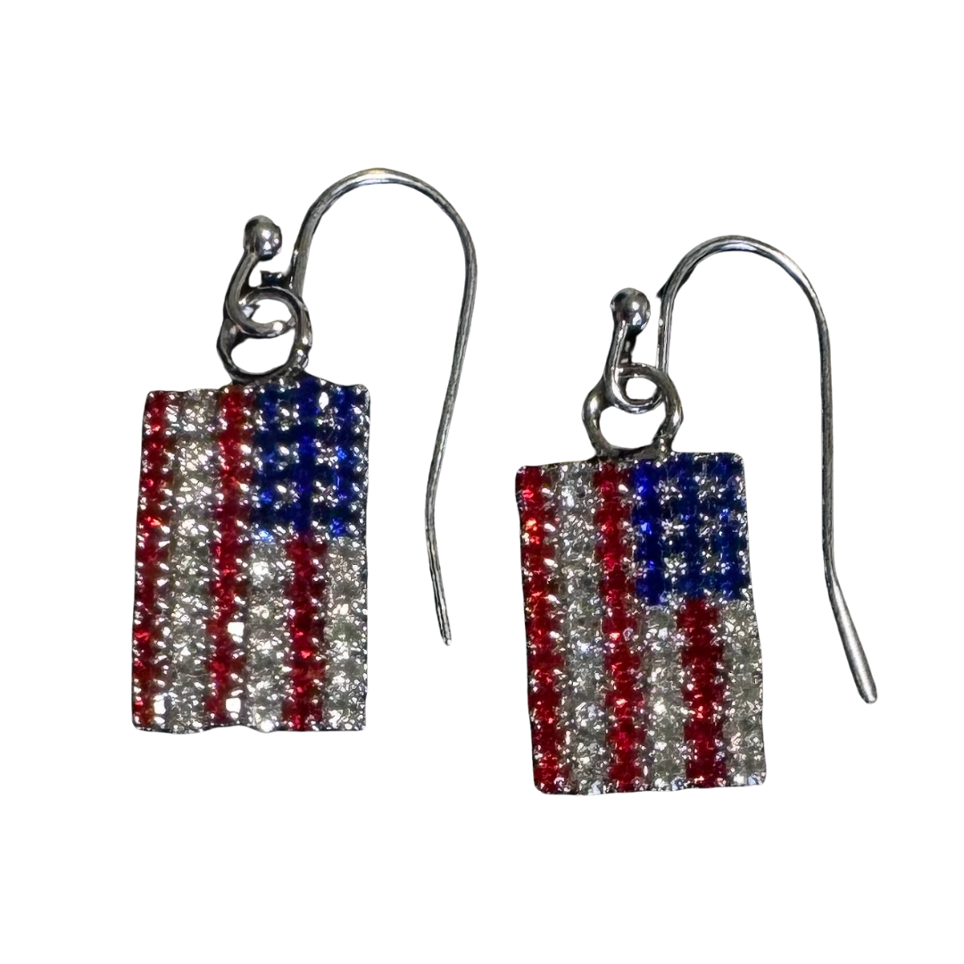 American Flag Crystal Earrings & Necklace Set