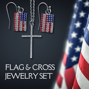 🇺🇸✝️ American Flag & Cross Crystal Jewelry Set (Necklace/Earrings)