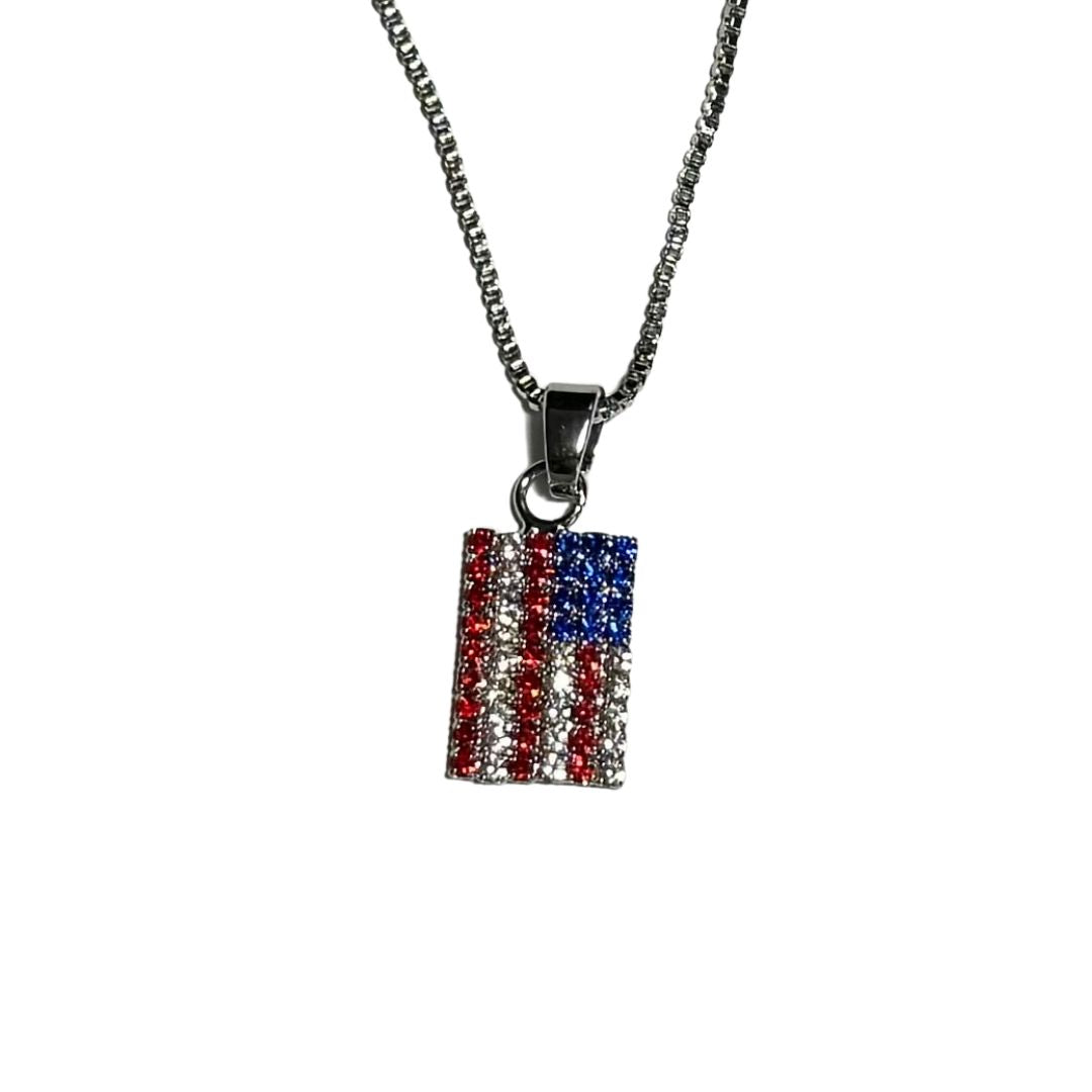 American Flag Crystal Earrings & Necklace Set
