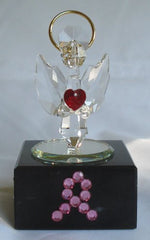 Load image into Gallery viewer, Crystal Angel with Red Heart Made with Swarovski Crystal with Pink Ribbon - Breast Cancer Awareness
