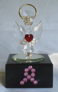 Crystal Angel with Red Heart Made with Swarovski Crystal with Pink Ribbon - Breast Cancer Awareness
