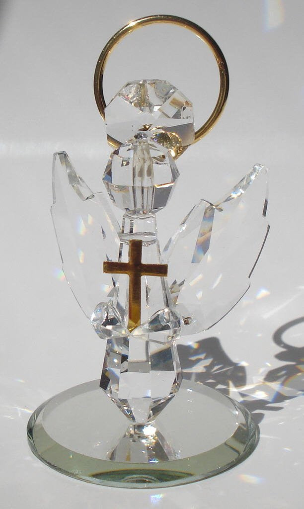 Handcrafted Crystal Angel Holding Cross Made Using Swarovski Crystal