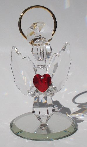Handcrafted Crystal Angel Holding Red Heart Made with Swarovski Crystal