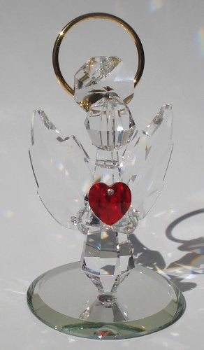 Handcrafted Crystal Angel Holding Red Heart Made with Swarovski Crystal