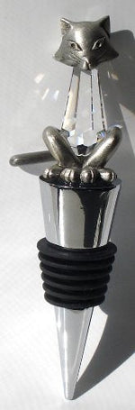 Load image into Gallery viewer, Crystal Cat Wine Stopper - Wine Collector - Pewter Cat - Stainless Steel Wine Stopper
