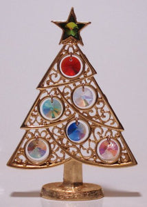Christmas Tree Ornament - Gold Tone - Adorned With Swarovski Crystals