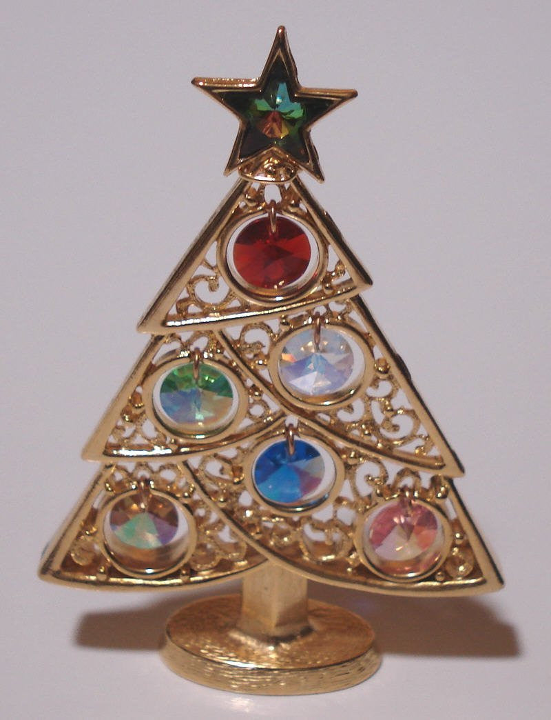 Christmas Tree Ornament - Gold Tone - Adorned With Swarovski Crystals