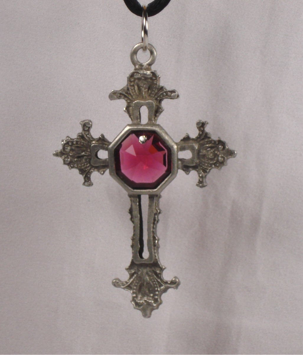 Pewter Cross Necklace - Pewter Cross Ornament Handcrafted with Swarovski Crystal Center - Hanging Cross