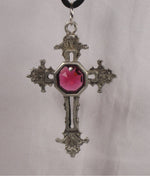 Load image into Gallery viewer, Pewter Cross Necklace - Pewter Cross Ornament Handcrafted with Swarovski Crystal Center - Hanging Cross
