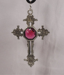 Pewter Cross Necklace - Pewter Cross Ornament Handcrafted with Swarovski Crystal Center - Hanging Cross