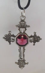 Load image into Gallery viewer, Pewter Cross Necklace - Pewter Cross Ornament Handcrafted with Swarovski Crystal Center - Hanging Cross
