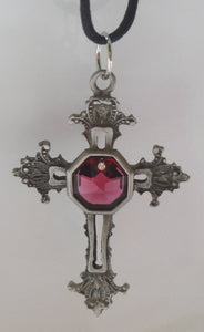 Pewter Cross Necklace - Pewter Cross Ornament Handcrafted with Swarovski Crystal Center - Hanging Cross