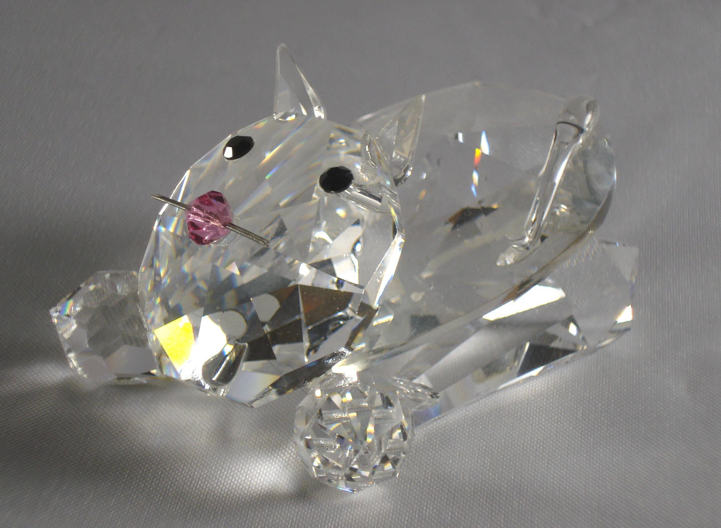 Crystal Crouching Cat Figurine - Cat Miniature Handcrafted Using Swarovski Crystal - Crystal Playful Kitten