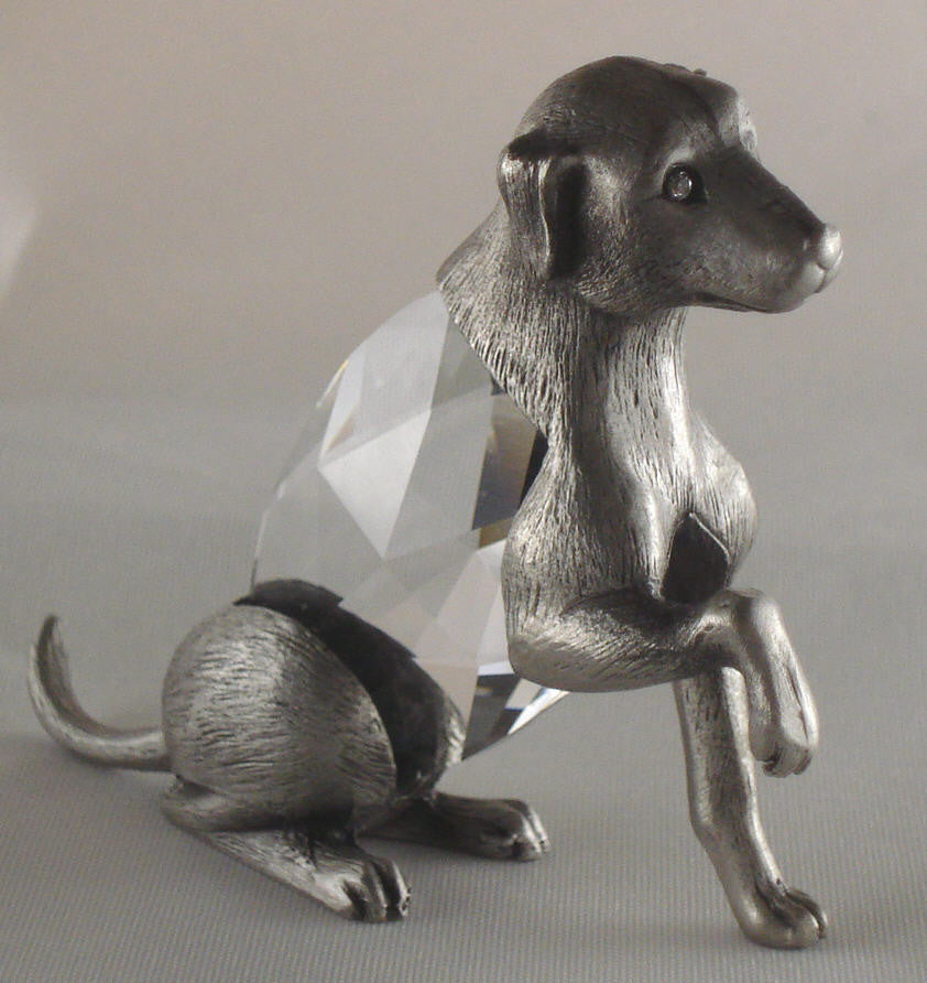 Pewter Dog Figurine - Crystal Dog Miniature Handcrafted With Swarovski Crystal