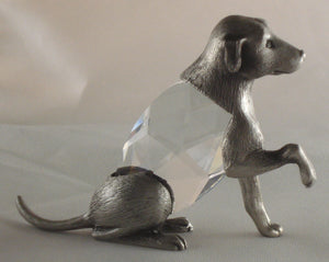 Pewter Dog Figurine - Crystal Dog Miniature Handcrafted With Swarovski Crystal