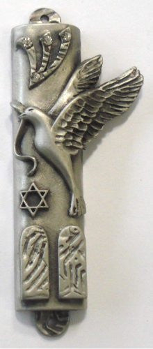 Pewter Mezuzah with Kosher Mezuzah Scroll - Pewter Peace Dove Mezuzah with Swarovski Crystal