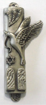 Load image into Gallery viewer, Pewter Mezuzah with Kosher Mezuzah Scroll - Pewter Peace Dove Mezuzah with Swarovski Crystal
