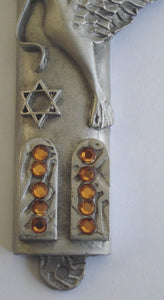 Pewter Mezuzah Adorned with Swarovski Crystals - Dove - Peace Dove Mezuzah