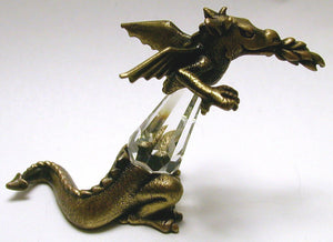 Crystal Dragon Figurine - Antique Gold Tone Dragon Miniature