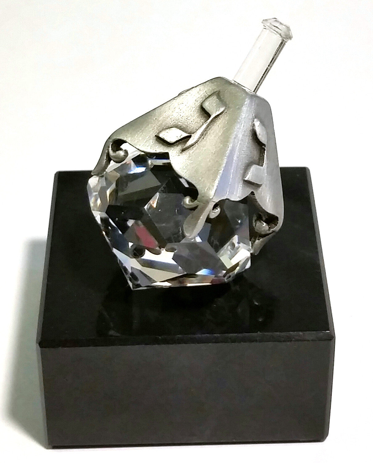 Crystal and Pewter Dreidel On a Black Marble Base - Handcrafted By Bjcrystalgifts Using Swarovski Crystal