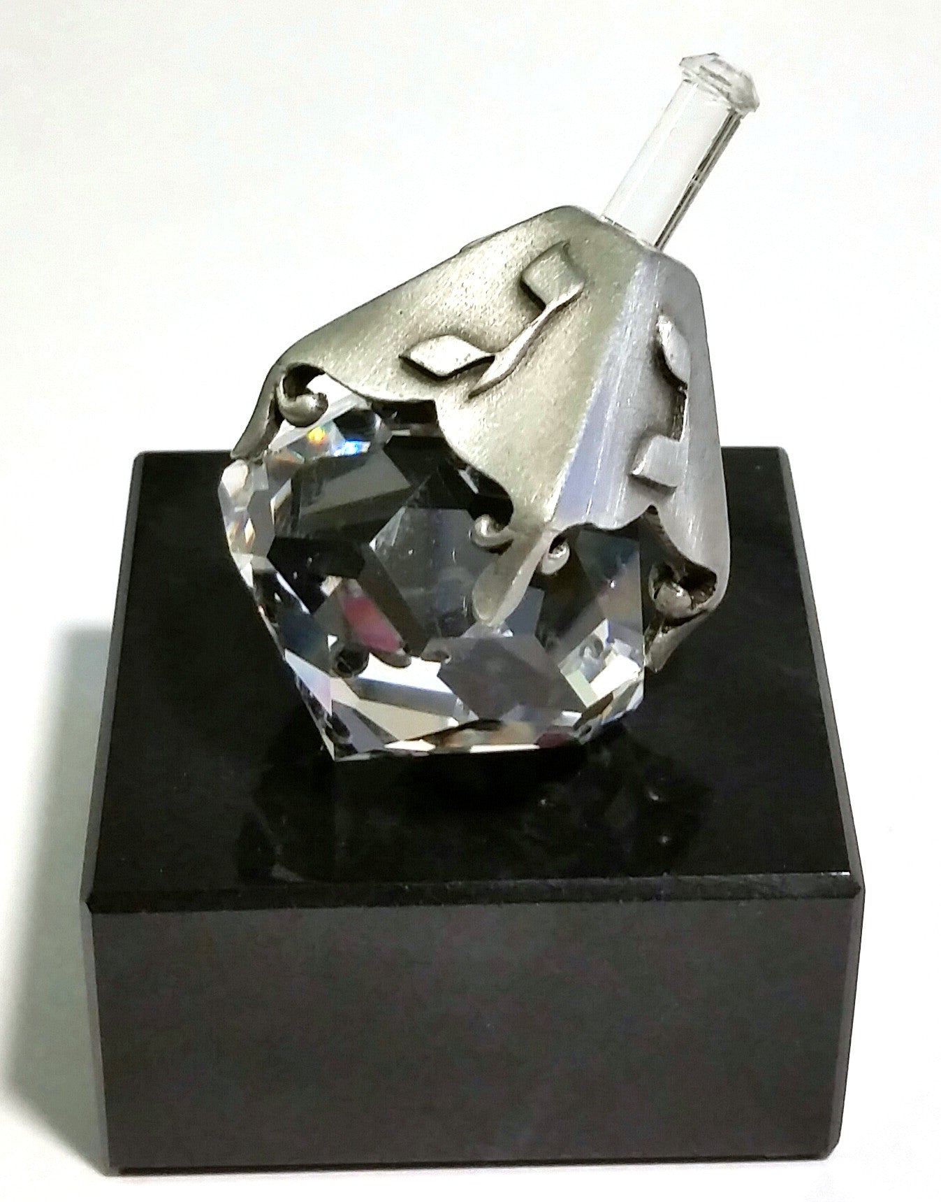 Crystal and Pewter Dreidel On a Black Marble Base - Handcrafted By Bjcrystalgifts Using Swarovski Crystal