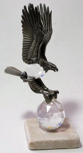 Crystal And Pewter Eagle Perched On A Tumbled Marble Base