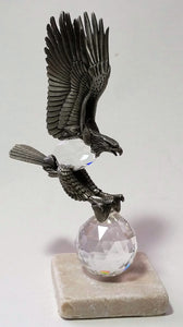Crystal And Pewter Eagle Perched On A Tumbled Marble Base