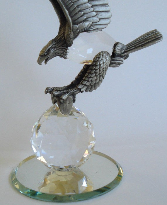 Pewter Eagle Figurine - Crystal Eagle Handcrafted With Swarovski Crystal
