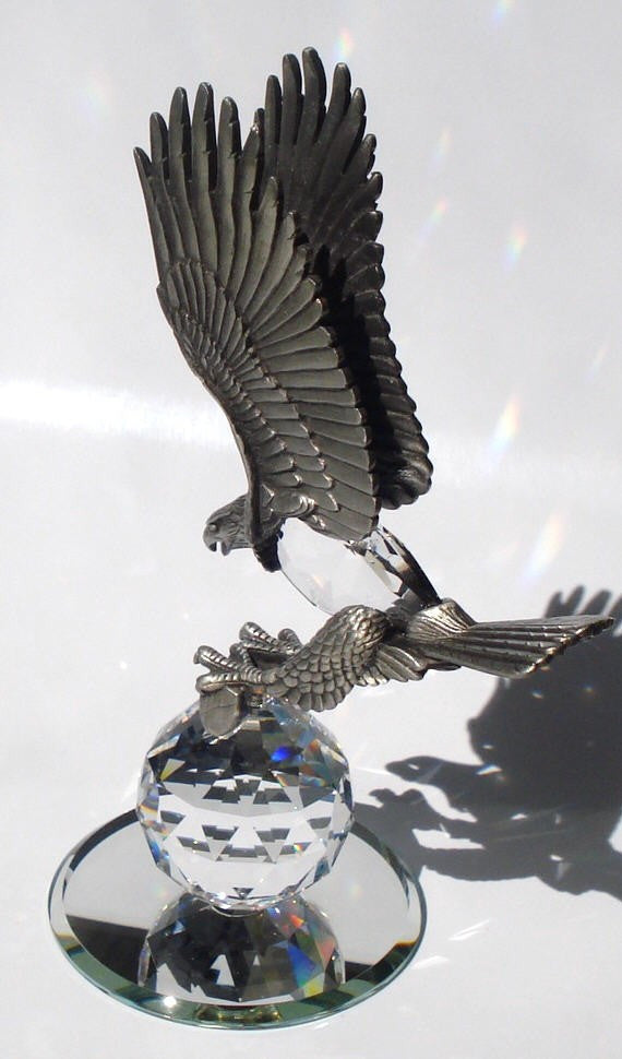 Pewter Eagle Figurine - Crystal Eagle Handcrafted With Swarovski Crystal