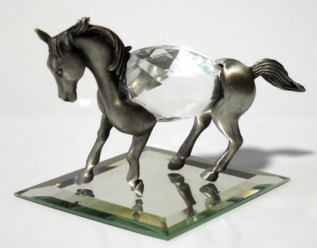 Pewter Horse Miniature - Crystal Horse Figurine Handcrafted With Swarovski Crystal