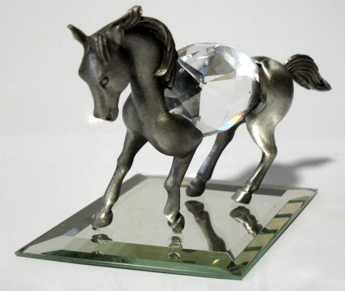 Pewter Horse Miniature - Crystal Horse Figurine Handcrafted With Swarovski Crystal