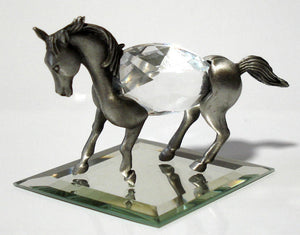 Pewter Horse Miniature - Crystal Horse Figurine Handcrafted With Swarovski Crystal