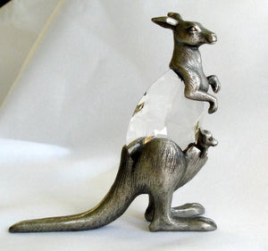 Pewter and Crystal Kangaroo Figurine - Kangaroo Miniature