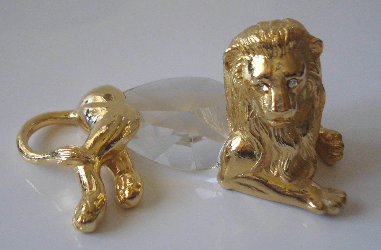 Crystal Lion Figurine Handcrafted Using Swarovski Crystal - Gold Tone Lion