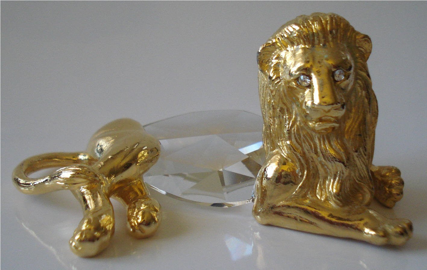 Crystal Lion Figurine Handcrafted Using Swarovski Crystal - Gold Tone Lion