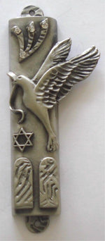 Load image into Gallery viewer, Pewter Mezuzah Case - Peace Dove Mezuzah With Ten Commandments Handcrafted Using Swarovski Crystal
