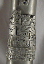 Load image into Gallery viewer, Pewter Mezuzah Jerusalem With A Kosher Mezuzah Scroll
