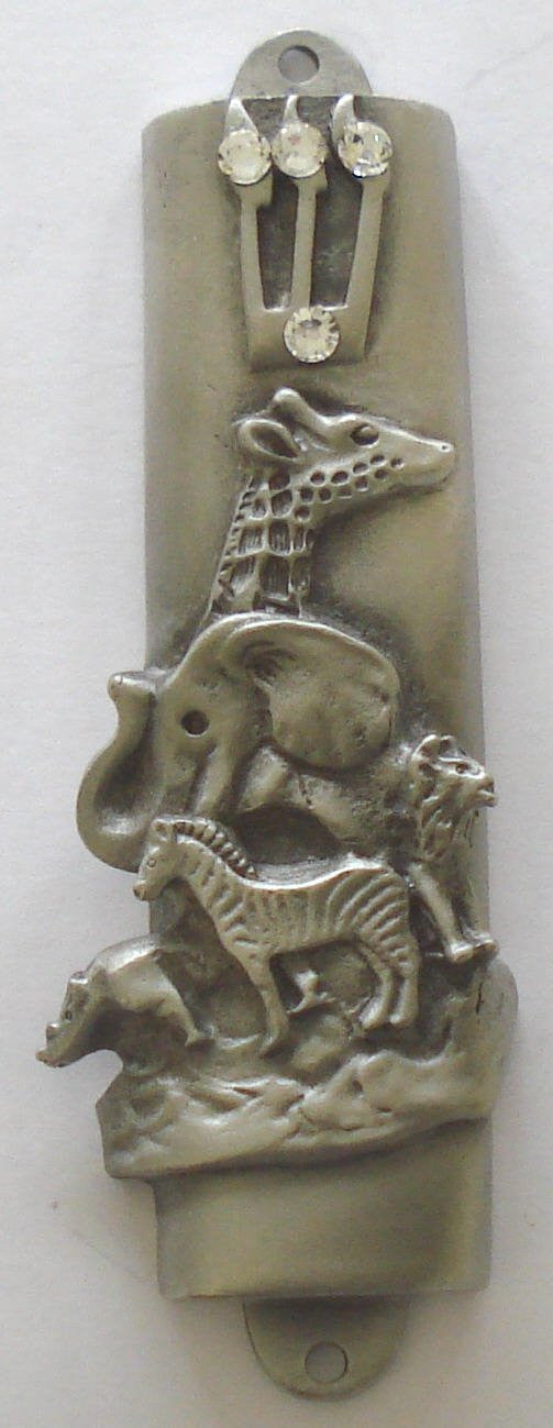 Pewter Mezuzah Made with Swarovski Crystal - Noah's Ark - Comes with Kosher Mezuzah Scroll