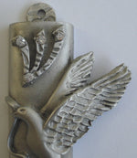 Load image into Gallery viewer, Pewter Mezuzah with Peace Dove Perched On Top Of The Planet - Mezuzah Case
