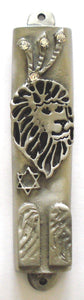 Pewter Lion Mezuzah Handcrafted Using Swarovski Crystal - Ten Commandment Mezuzah
