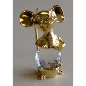 Crystal Mouse - Gold Tone Crystal Mouse Figurine