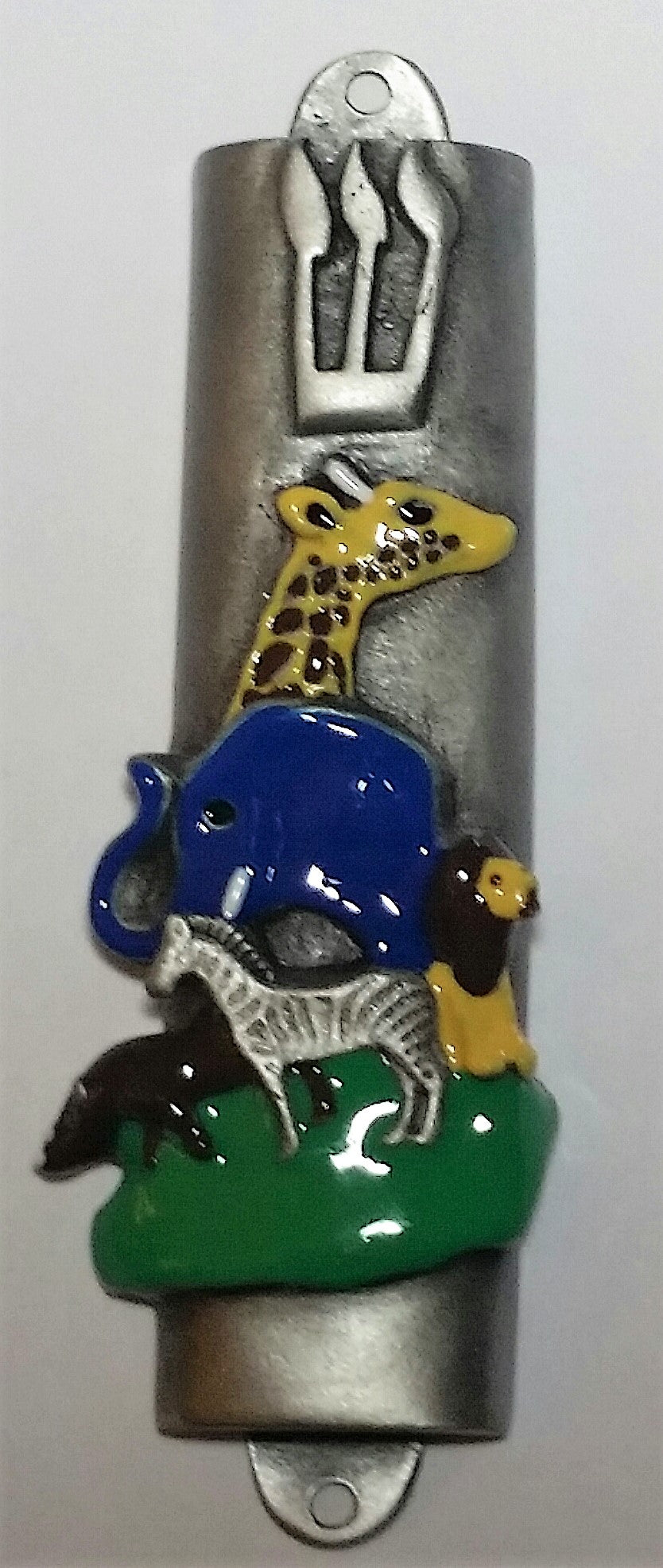Hand Painted Pewter Mezuzah - Noah Ark Mezuzah - Kosher Scroll