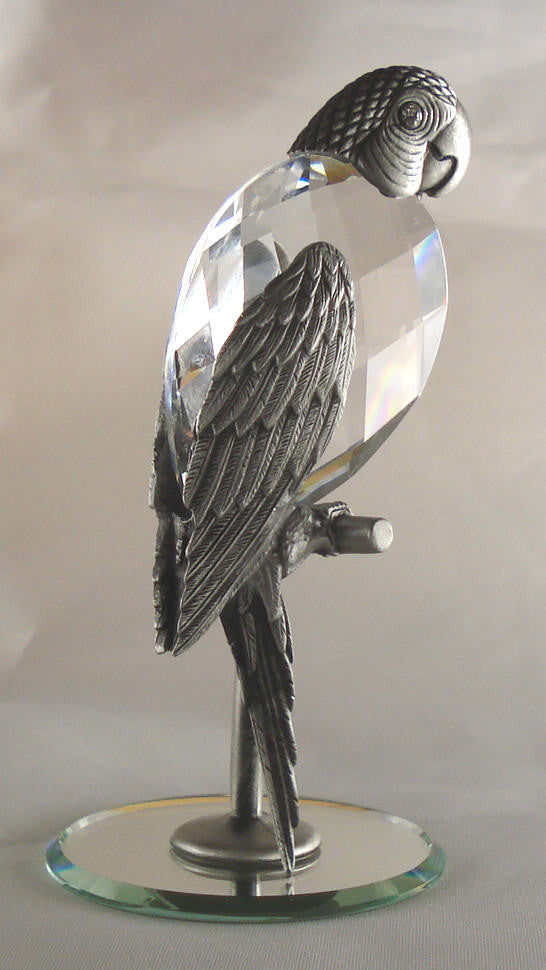 Pewter Parrot Figurine - Crystal Parrot Handcrafted Using Swarovski Crystal