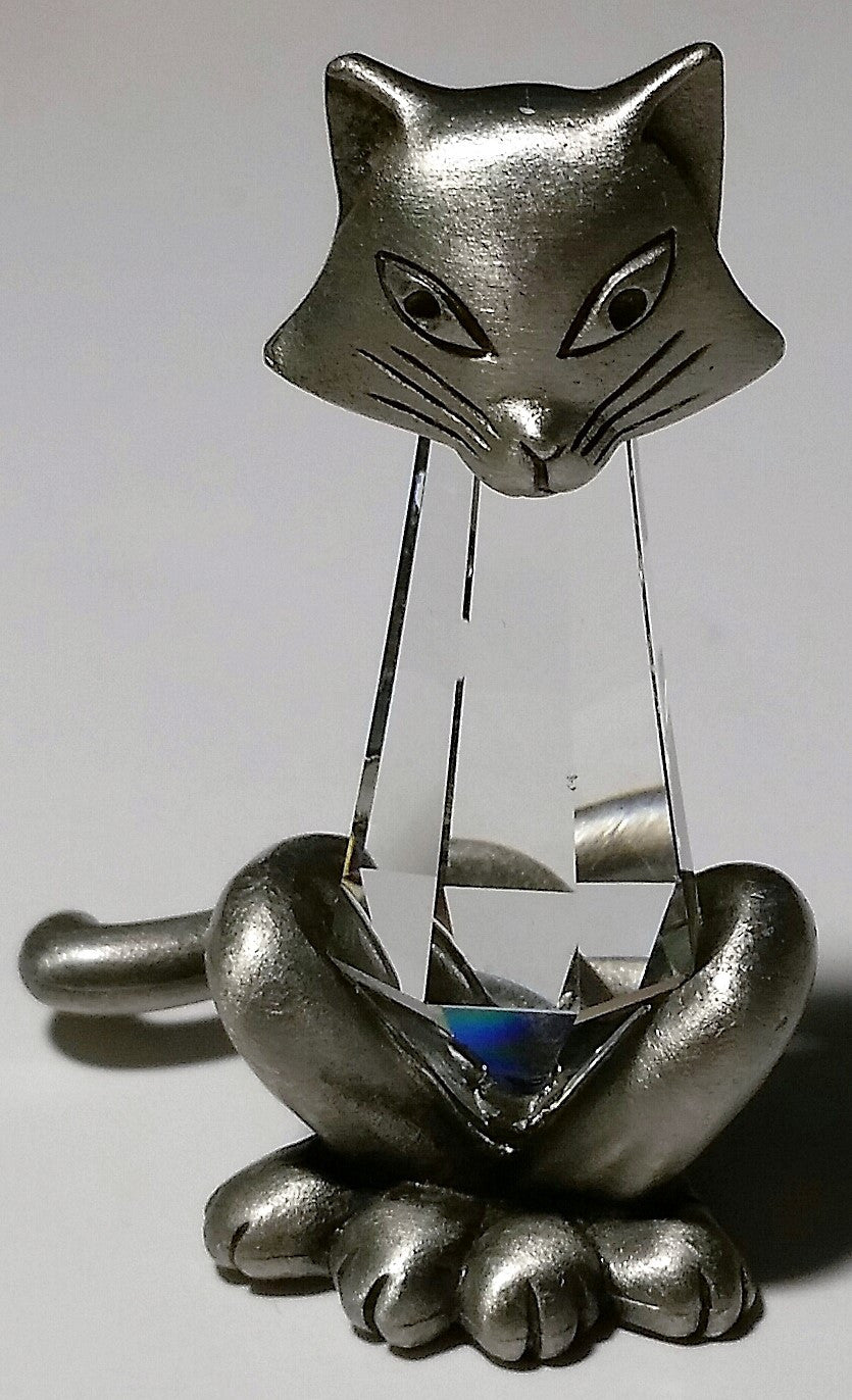 Crystal Cat Figurine - Pewter Cat Miniature Handcrafted With Swarovski Crystal