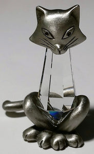 Crystal Cat Figurine - Pewter Cat Miniature Handcrafted With Swarovski Crystal