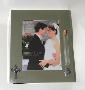 Interfaith Wedding Picture Frame - Frame With Cross And Chamsa - Tube For Shards Of Glass Broken At Wedding Ceremony - 8x10